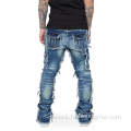 Vintage Wash Slim Fit Men Stacked Denim Jeans